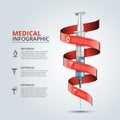 Vector syringe with red ribbon for infographics.