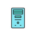 Vector system unit, computer case, console flat color line icon. Royalty Free Stock Photo
