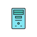 Vector system unit, computer case, console flat color line icon. Royalty Free Stock Photo