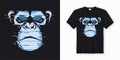 Vector t-shirt and apparel design with glitchy head of a chimp