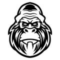 Vector t-shirt and apparel design, print, poster with styled face of a chimp ape. Gorilla head with anger expression isolated on