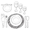 Vector table setting. White and clear tableware