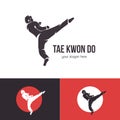 Vector taekwondo logo template. Martial arts badge. Emblem for sports events, competitions, tournaments. Silhouette of a Royalty Free Stock Photo