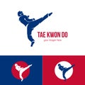 Vector taekwondo logo template. Martial arts badge. Emblem for sports events, competitions, tournaments. Silhouette of a