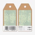Vector tags design on both sides, cardboard sale labels with barcode. Abstract background. Technical construction Royalty Free Stock Photo
