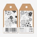 Vector tags design on both sides, cardboard sale labels with barcode. Hand drawn floral doodle pattern, abstract vector Royalty Free Stock Photo