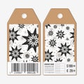 Vector tags design on both sides, cardboard sale labels with barcode. Hand drawn floral doodle pattern, abstract vector Royalty Free Stock Photo