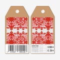 Vector tags design on both sides, cardboard sale labels with barcode. Ukrainian folk art. Traditional embroidery, ethnic Royalty Free Stock Photo