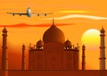 Vector Taj Mahal, sunset, jet. Royalty Free Stock Photo