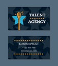 Vector talent agency business card template with retro microphone and stars