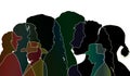 Vector talking crowd. Dialogue between people. Silhouette black profiles. Multiple exposure vector