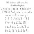 Vector tall & narrow sketched handdrawn font with additional symbols