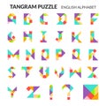 Tangram puzzle game. English alphabet vector set.