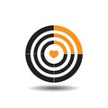 Vector target with a heart in the middle, the fourth part of a black circle painted in orange sign depicting rssv Royalty Free Stock Photo