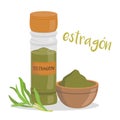 Vector tarragon illustration isolated in cartoon style. Spanish name