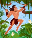 Vector Tarzan swinging on vines Royalty Free Stock Photo