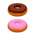 Vector tasty donuts - chocolate, pink glaze. Pastry, cartoon flat style Royalty Free Stock Photo