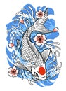 Tattoo design of koi fish in vintage style