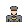 Vector taxi driver, cabbie, cabby flat color line icon.