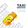 Vector taxi service banner, flyer, poster design template. Call taxi concept. Taxi yellow watercolor painted cab.