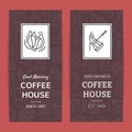 Vector tea and coffee linear icons flyer or card templates for coffee house or shop illustration