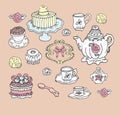 Vector tea party set. Cute design elements. Royalty Free Stock Photo