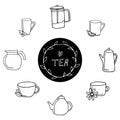 vector tea set with mugs and teapots Royalty Free Stock Photo