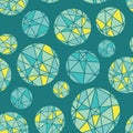 Vector Teal Blue Green Geometric Mosaic Circles With Triangles Repeat Seamless Pattern Background. Can Be Used For