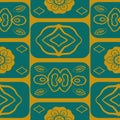 Vector teal and orange mexican tile style seamless pattern background. Modern geometric backdrop with rounded rectangles Royalty Free Stock Photo