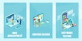 Vector of an IT team and graphic designer developing website, programming,coding fixing bugs and testing mobile apps Royalty Free Stock Photo