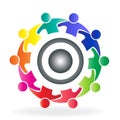 Vector teamwork community solution people gear logo in a hug creative design icon template Royalty Free Stock Photo