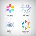 Vector teamwork, social net, people together icon, company outline logo isolated. Set, collection