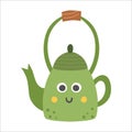 Vector teapot icon. Kawaii tea pot illustration. Colored smiling kettle with eyes and mouth isolated on white background. Flat Royalty Free Stock Photo