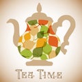 Vector teapot with leaves pattern. Tea time