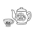 Vector teapot and tea cup doodle.