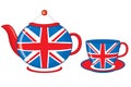 Vector Teapot and Teacup Decorated with British Flag Print Royalty Free Stock Photo