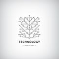 Vector tech logo, black linear technology silhouette icon, software