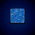 Vector technology cpu design with square blue luminescent microprocessor scheme. Computer circuit board, digital element with fla Royalty Free Stock Photo