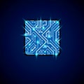 Vector technology cpu design with square blue neon luminescent m Royalty Free Stock Photo