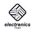 Vector technology cpu design with square microprocessor scheme. Computer circuit board, digital element. Royalty Free Stock Photo