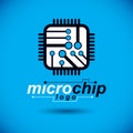 Vector technology cpu design with square microprocessor scheme. Computer circuit board, digital element. Royalty Free Stock Photo