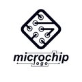 Vector technology cpu design with square microprocessor scheme. Computer circuit board, digital element. Royalty Free Stock Photo
