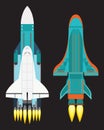 Vector technology ship rocket cartoon design for startup innovation product and cosmos fantasy space launch graphic