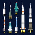 Vector technology ship rocket cartoon design for startup innovation product and cosmos fantasy space launch graphic