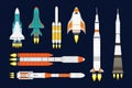 Vector technology ship rocket cartoon design for startup innovation product and cosmos fantasy space launch graphic