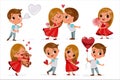 Vector teen couple in love valentines day set