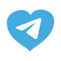 Telegram icon in heart for valentine`s day social network holiday symbol