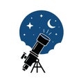 Vector Telescope Under Moon and Stars Royalty Free Stock Photo