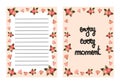 Cute vector template for agenda with spring floral and hand drawn lettering enjoy every moment