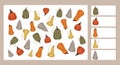 Vector template for autumn preschool games. I spy game worksheet. Childrens educational fun. Count how many pumpkins